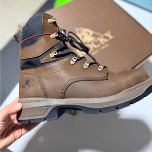 Rocky Men's Brown and Black Lace-Up Waterproof Work Boot